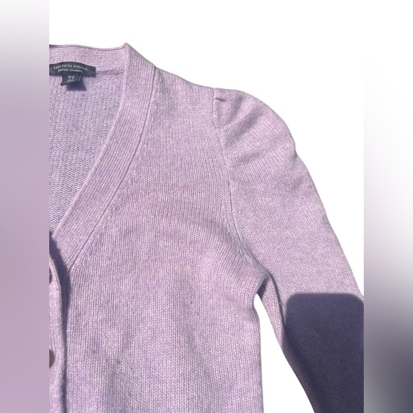 SAKS FIFTH AVENUE Puff-Sleeve 100% Cashmere Cardigan - Picture 4 of 7